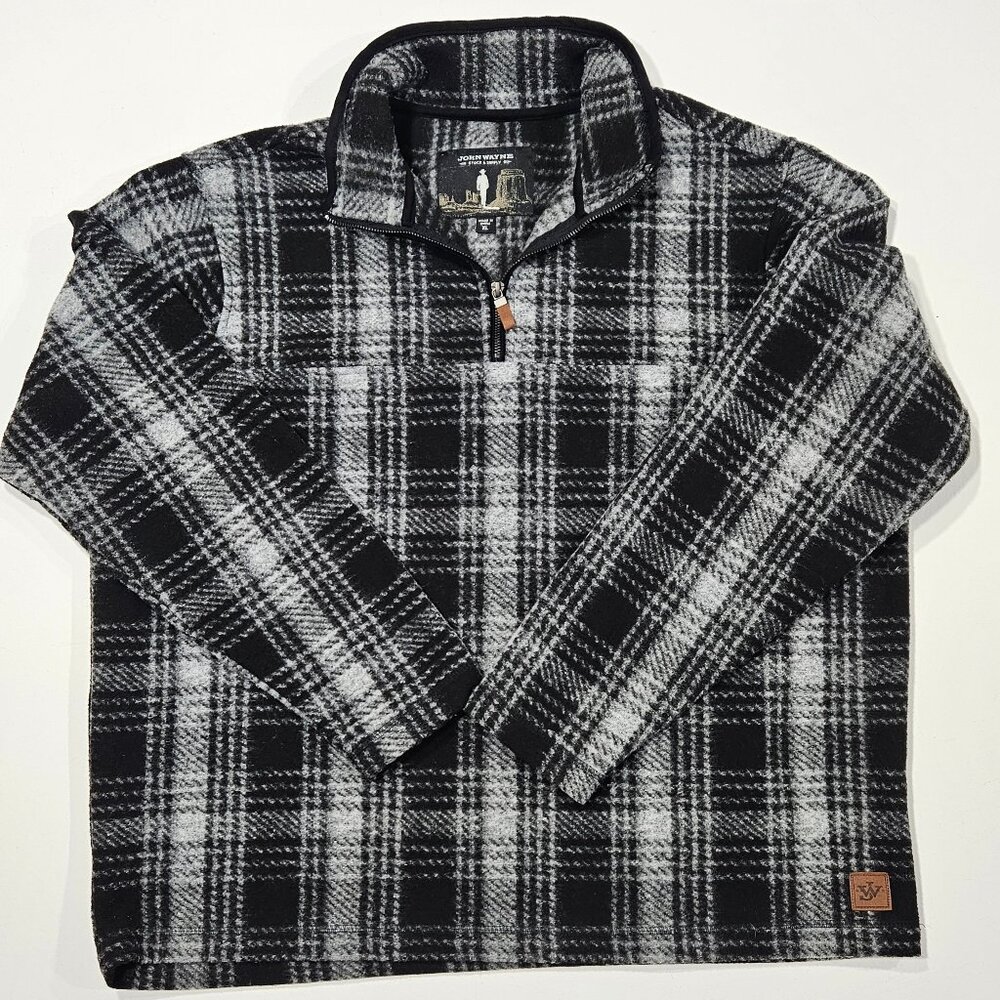 John Wayne Stock & Supply Men’s XL Plaid 1/4 Zip Fleece Pullover